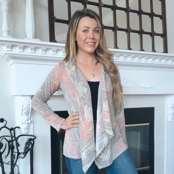 Blu Pepper Pink & Gray Western Open Cardigan Small - Picture 3 of 8